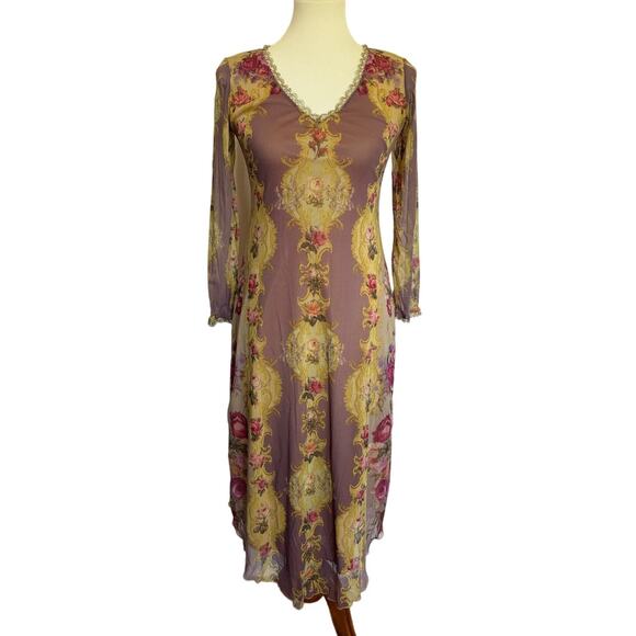 Michal Negrin Mesh Baroque Rose Print Dress - Picture 1 of 4
